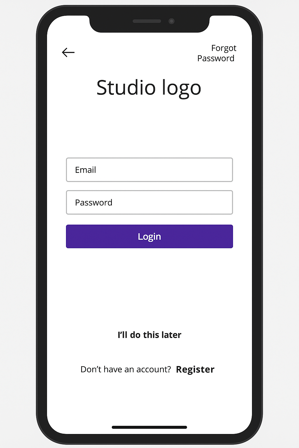 Register UI screen